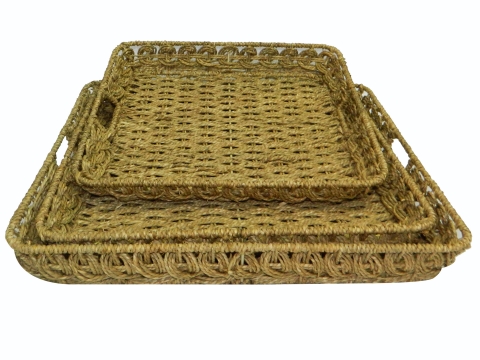 3pc square seagrass serving tray